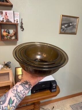 Pyrex Amber Brown Glass Nesting Bowls